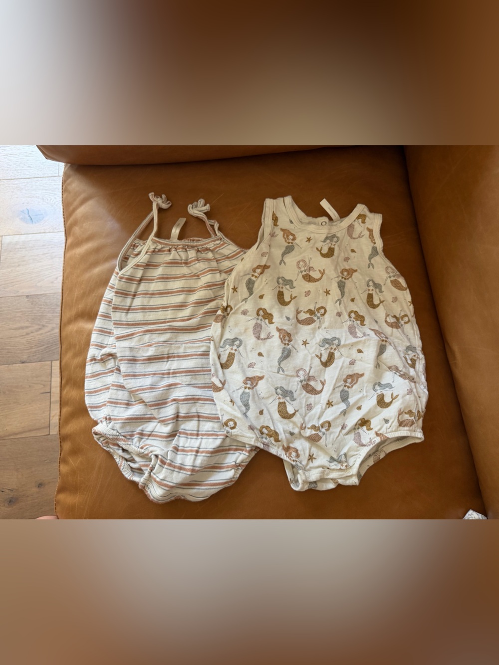 Rylee and Cru Neutral Striped & Mermaid Sleeveless Romper bundle size 18-24 mos